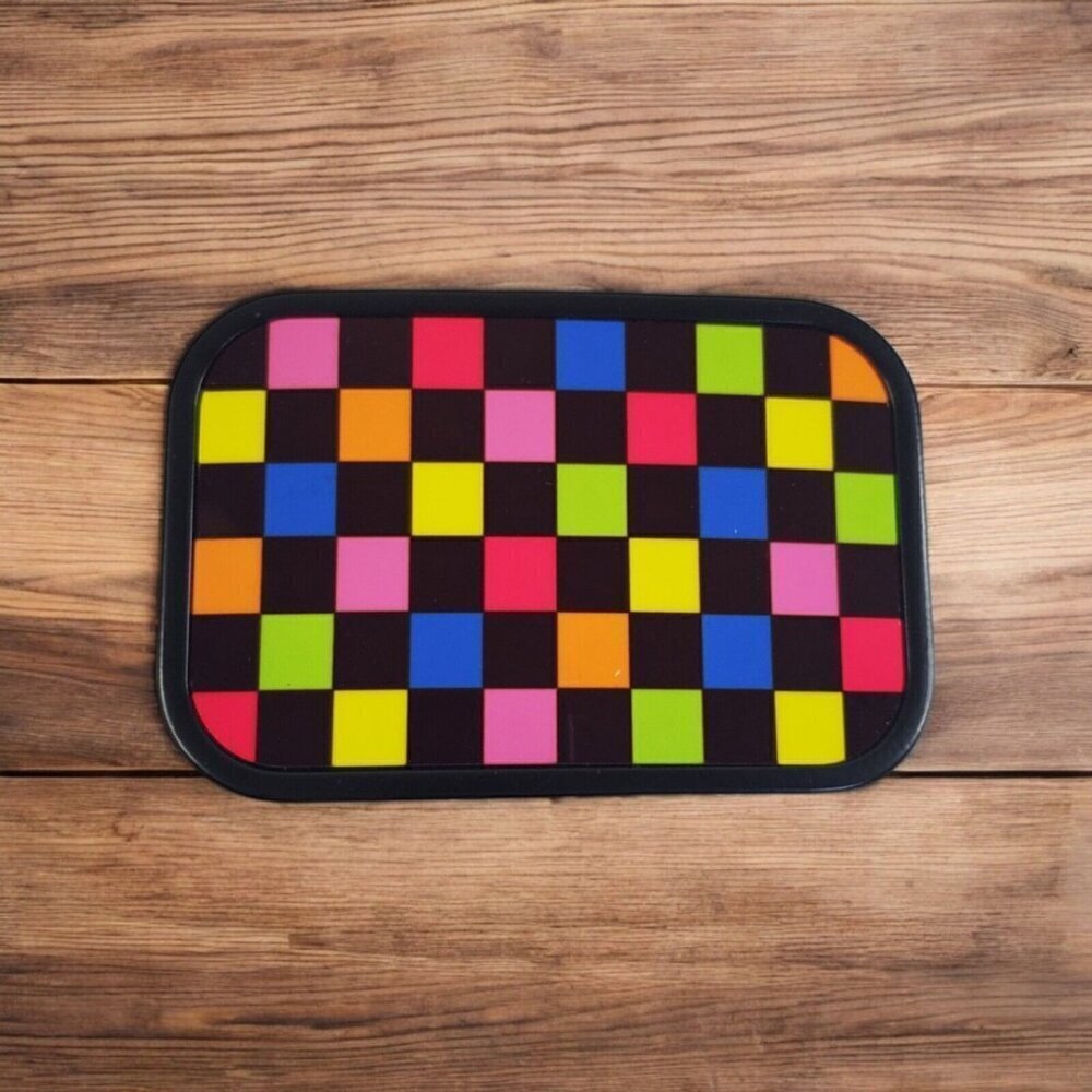Belt Buckle Colorful Neon Squares Retro Rectangle Black Metal Enamel 3" Unisex